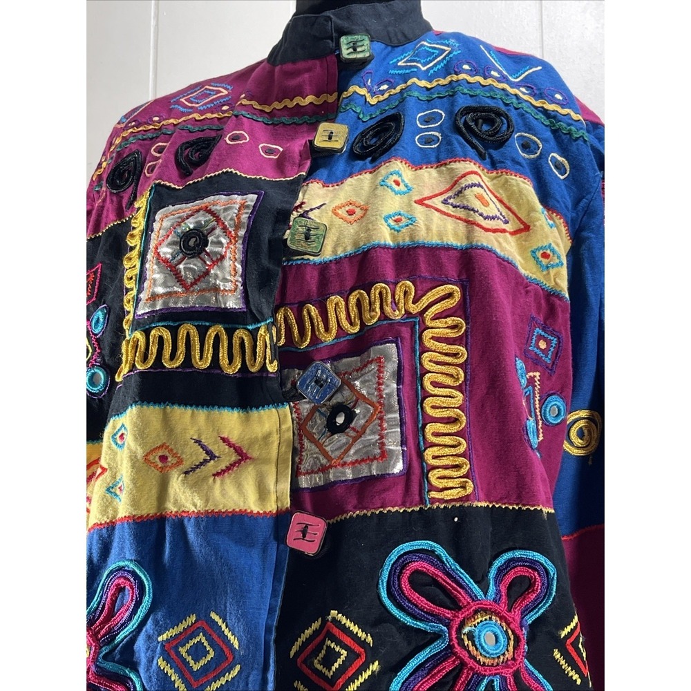 Abstract Patchwork Embroidered Jacket Kimono Coll… - image 2